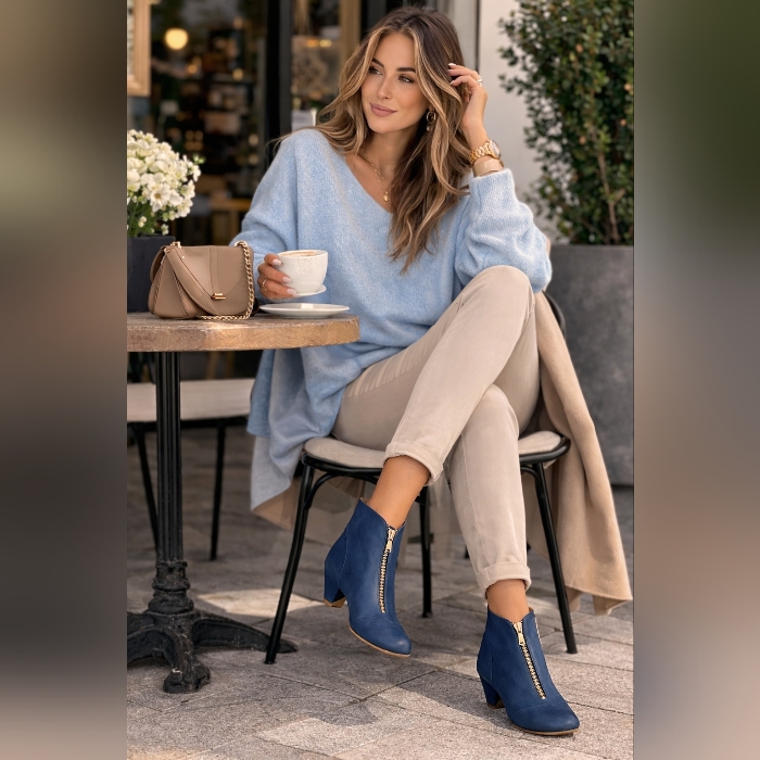 Nwt.Libeling Blue Leather Women's Ankle Boots Size40/8.5